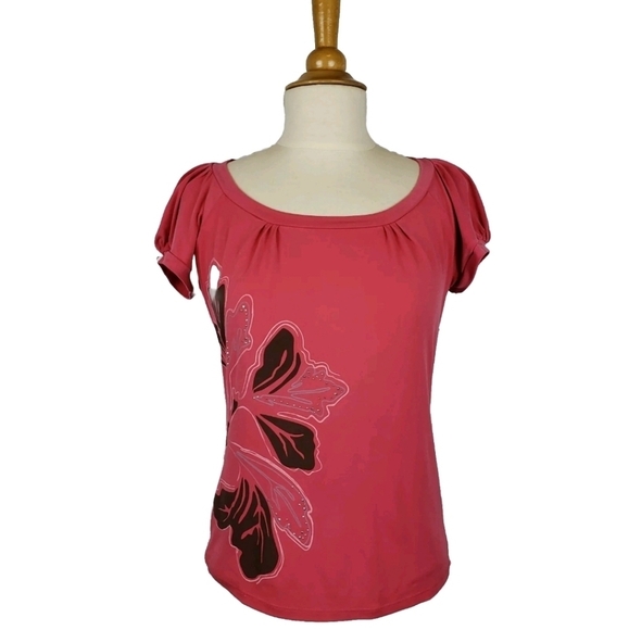 The Limited Floral Graphic Top XS Slinky Knit Career Office Embellished - Picture 2 of 12